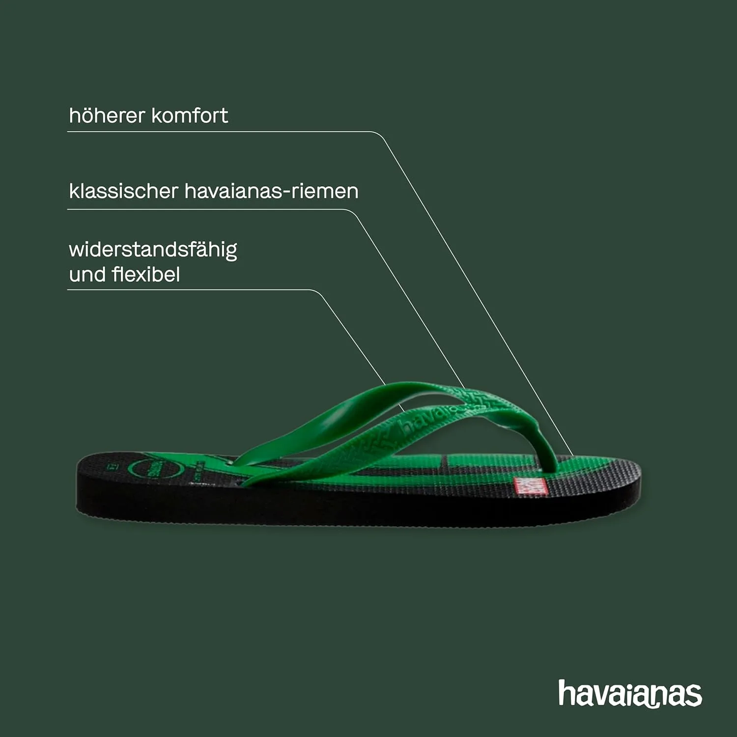 Шлепанцы Havaianas Marvel, черный/зеленый — фото 4