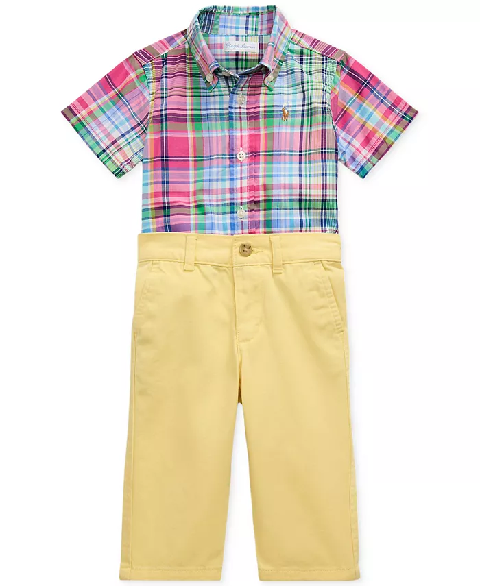 

Комплект из рубашки в клетку и брюк чинос для мальчиков Polo Ralph Lauren, желтый