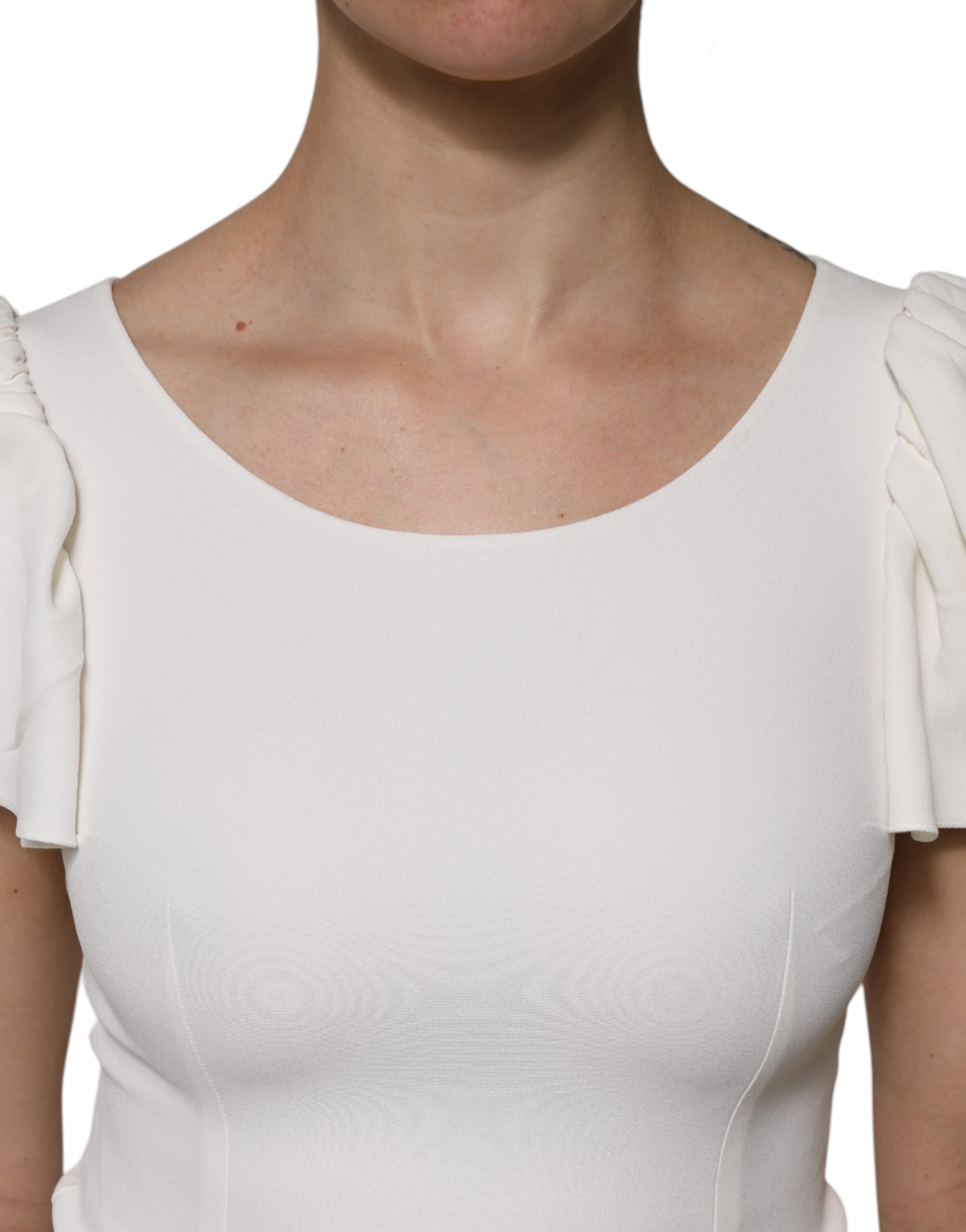 Белый вискозный топ с круглым вырезом и короткими рукавами Dolce & Gabbana, White — фото 4