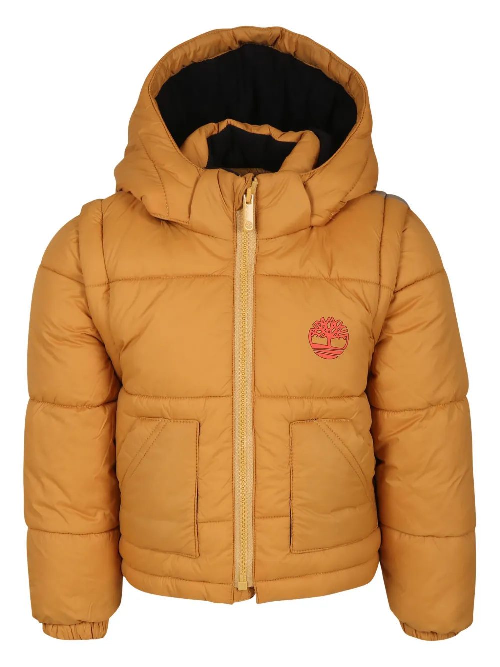 

Пуховик с капюшоном и логотипом Timberland Kids, желтый
