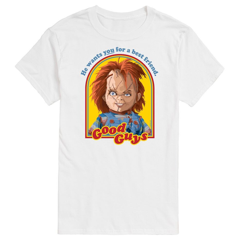 

Футболка Big & Tall Chucky с рисунком Good Guys в стиле ретро Licensed Character, белый