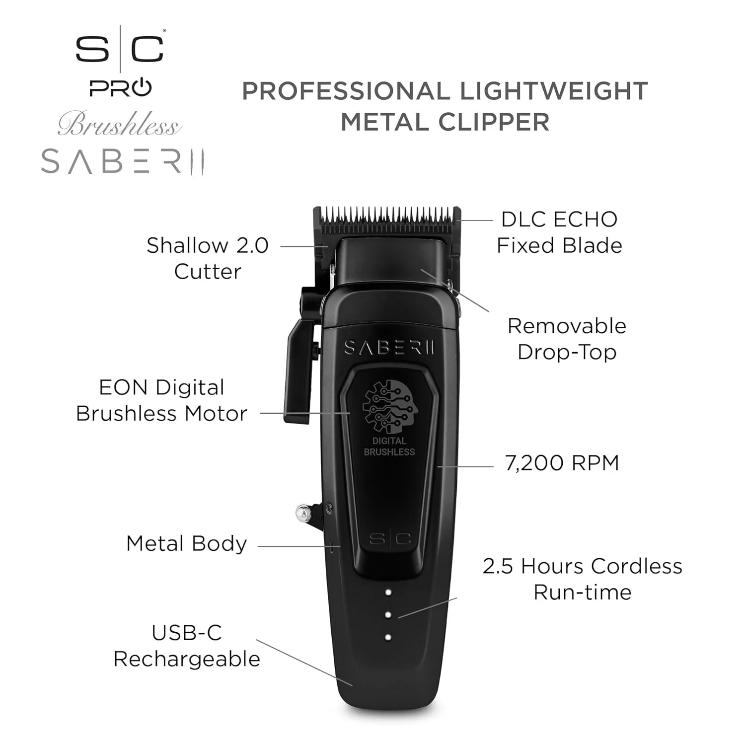 Набор для ухода за волосами StyleCraft Saber Pro: цифровая бесщеточная машинка для стрижки и триммер Saber II - праздничный подарочный набор. — фото 4