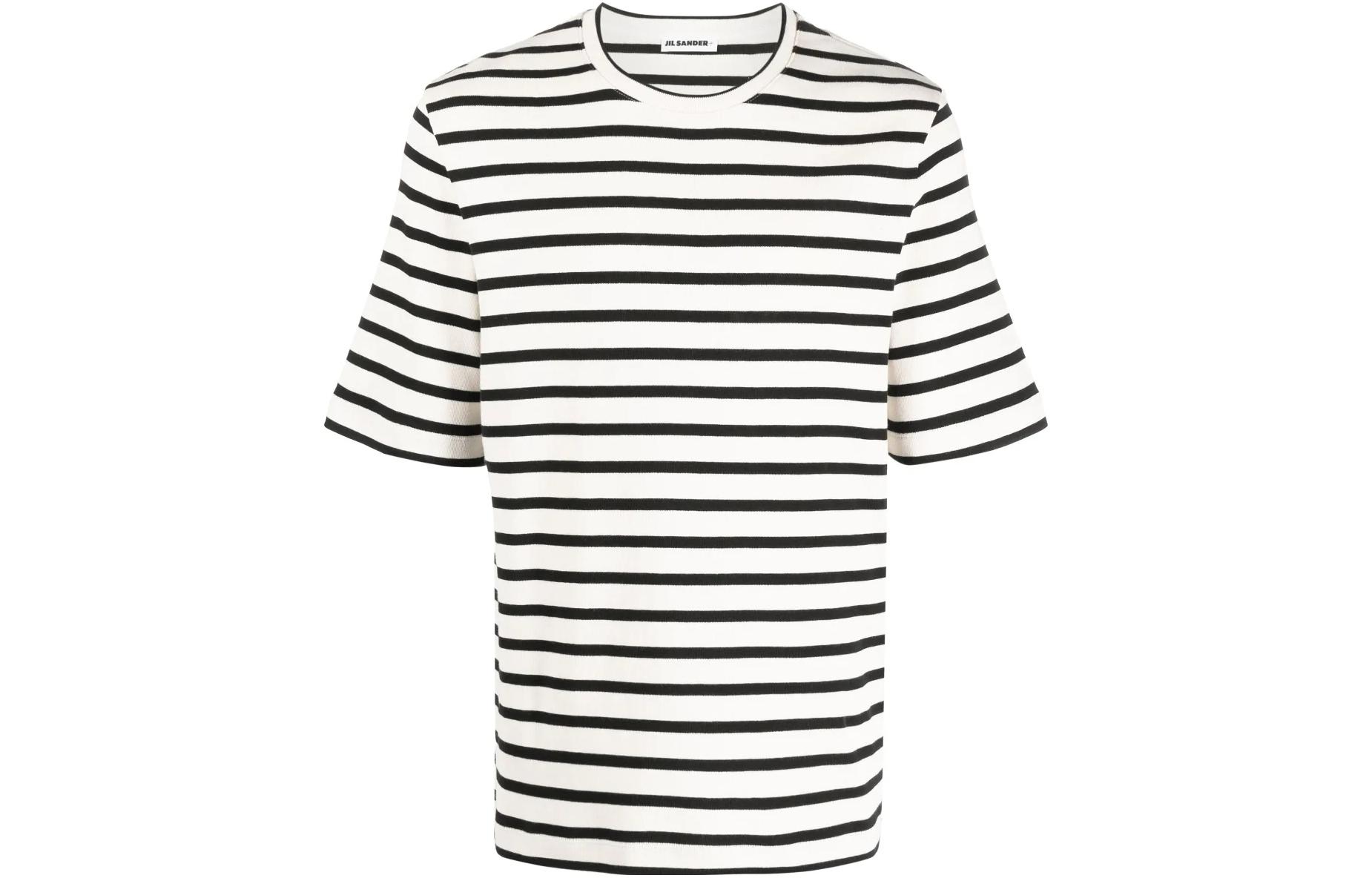 

Полосатая ребристая хлопковая футболка JIL SANDER, белый
