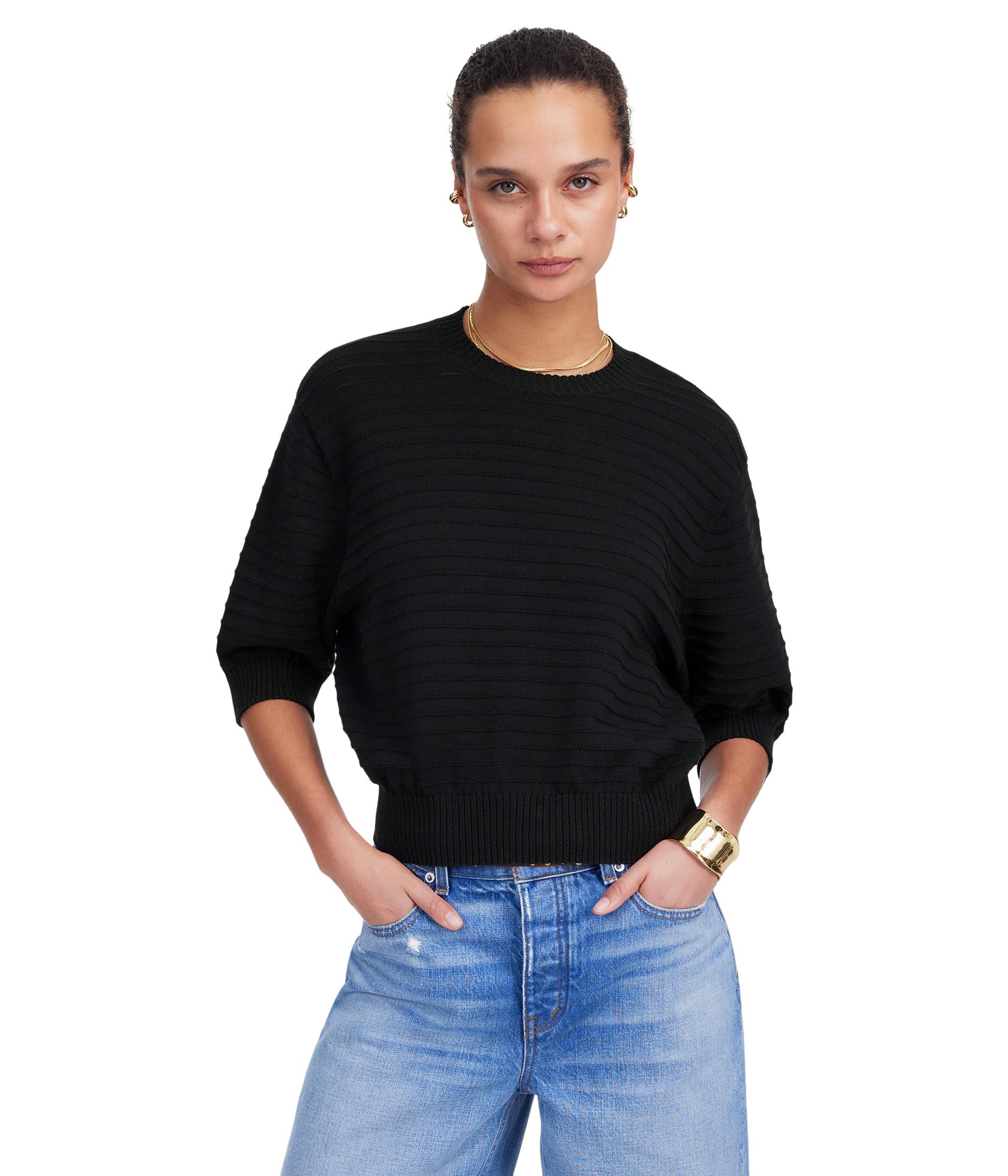 

Футболка Madewell Ella Short Sleeve Stitch Shrunken Tee, Cream Navy Stripe