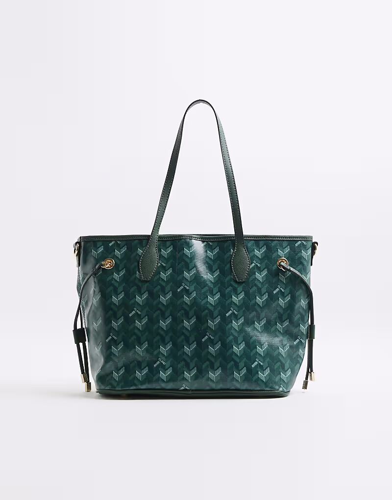 

Сумка-шоппер River Island Geometric с завязками по бокам в темно-зеленом цвете