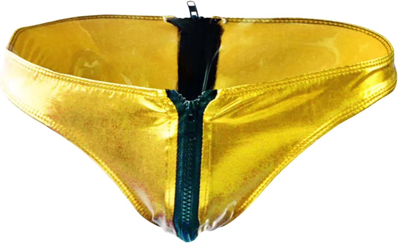 Боксеры с застежкой-молнией Patent Leather Bulge Pouch, Gold