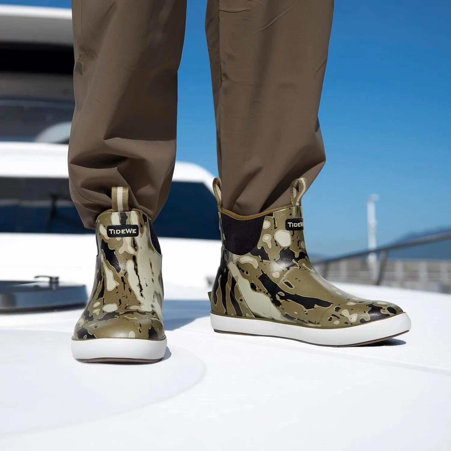 Водонепроницаемые рыболовные ботинки TIDEWE Deck Boots для мужчин, неопреновые резиновые ботинки без шнурков для катания на лодке (черно-оранжевые, светло-серые и бежевые, размер 7-8) — фото 2