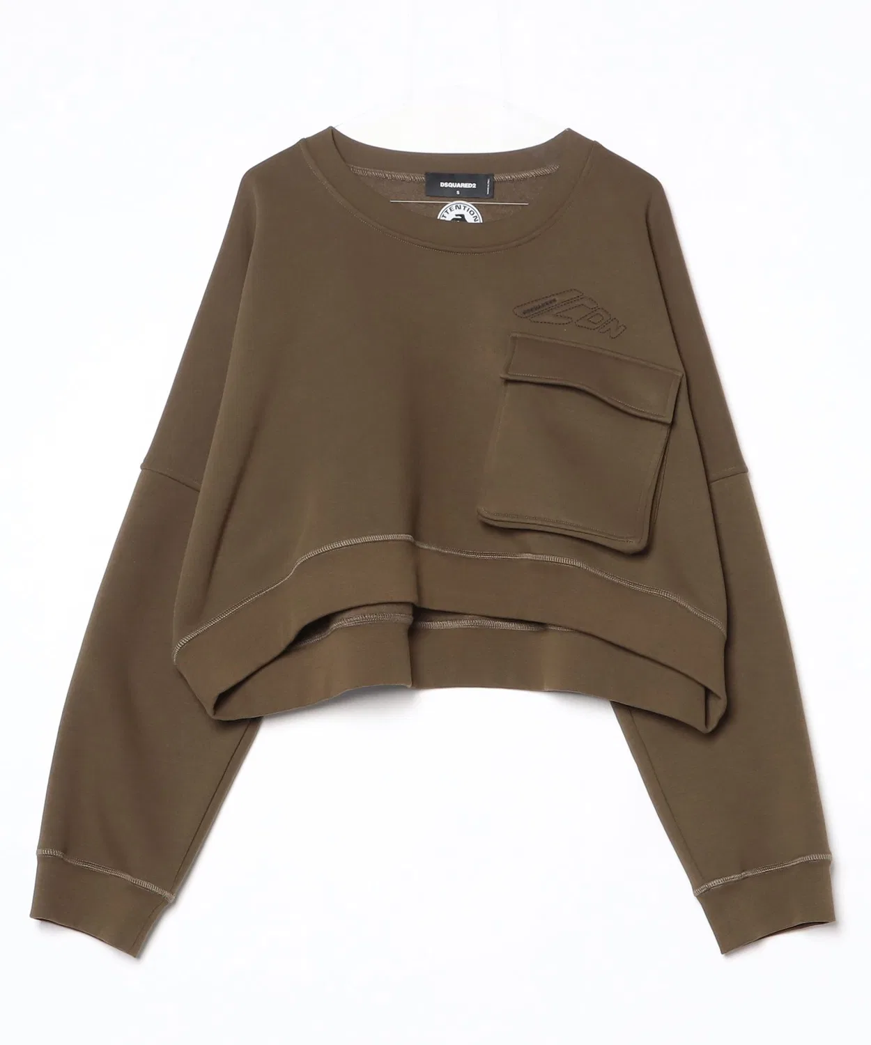 Свитшот утилитарный DSQUARED2 Icon New Generation Onion Cropped Fit Crewneck оверсайз, хлопок/полиэстер, армейский