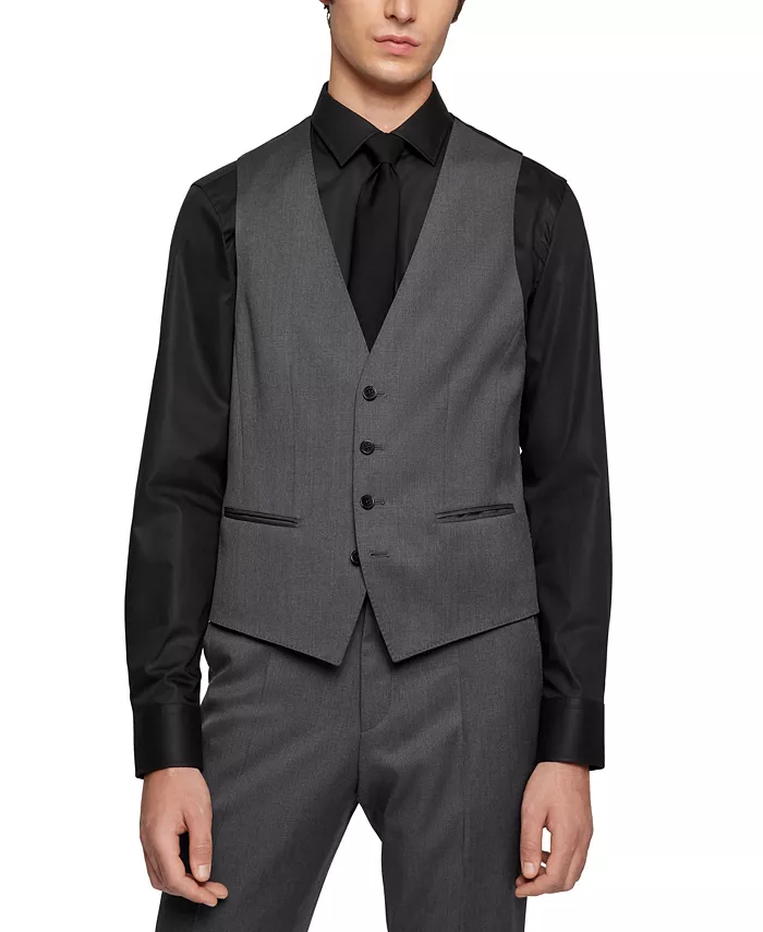 

Жилет саржовый облегающий из натуральной шерсти BOSS by Men Hugo Boss, серый