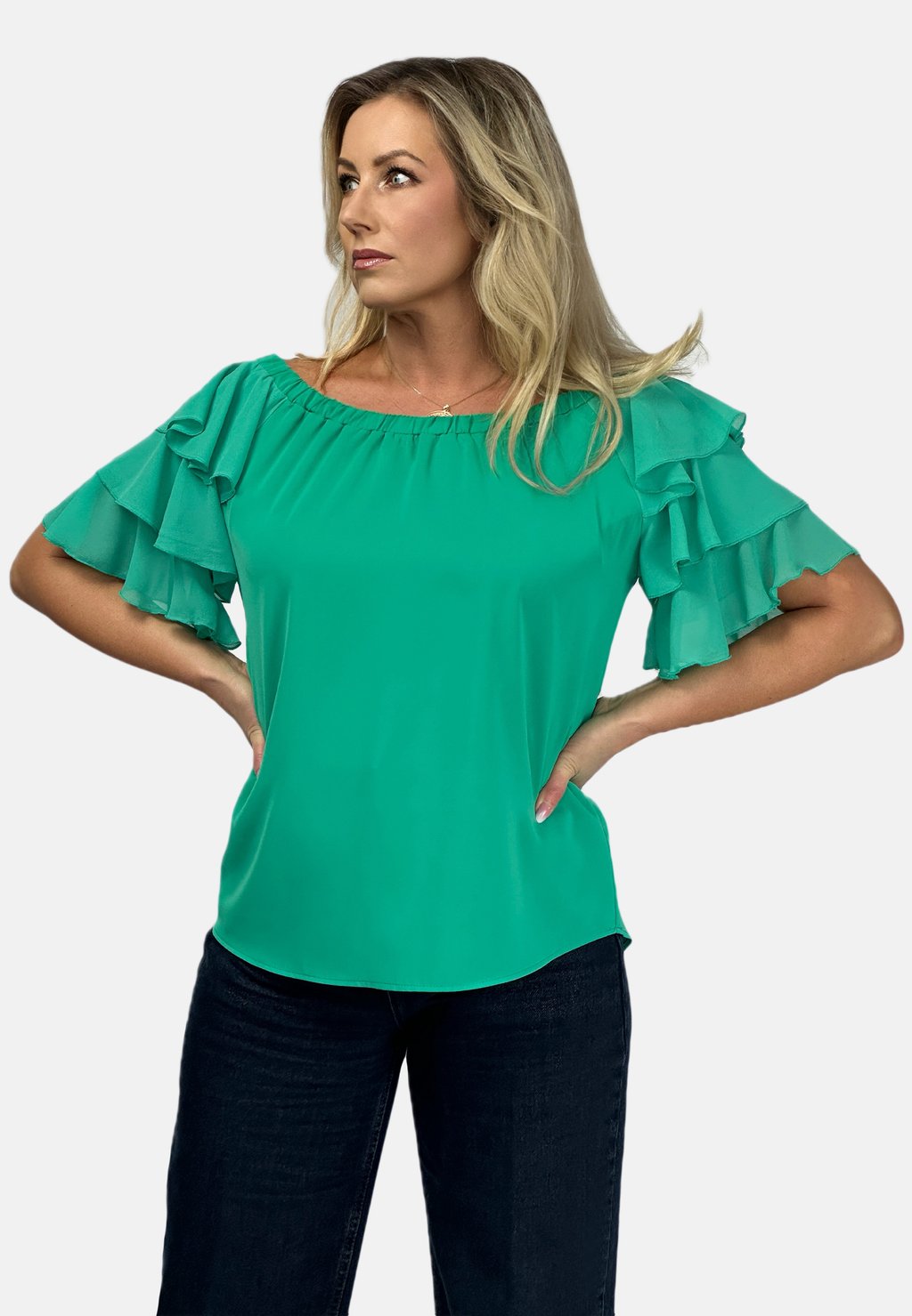 

Блуза SPANISH WITH FRILLS ON THE SLEEVES REGINA FASHION, зеленый