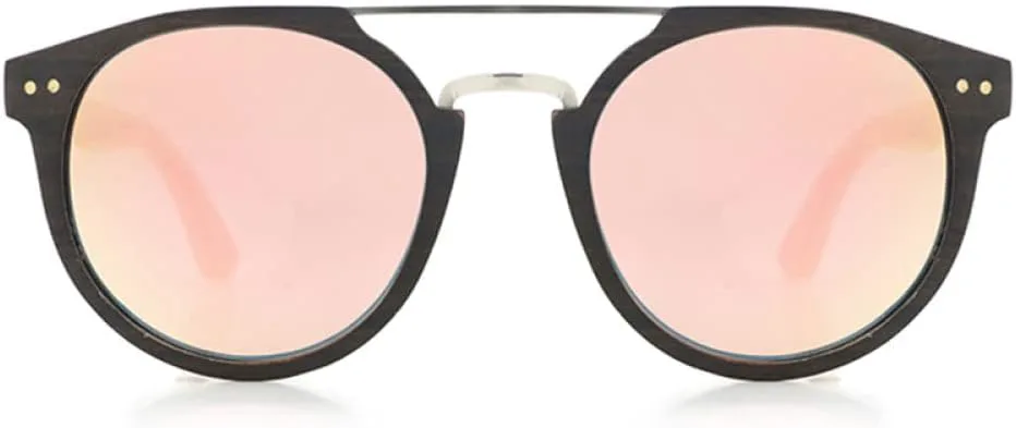 

Круглые деревянные солнцезащитные очки с переносицей для мужчин и женщин. Деревянные солнцезащитные очки с защитой от УФ-излучения UV400 TYUVIVO, Pink With Case