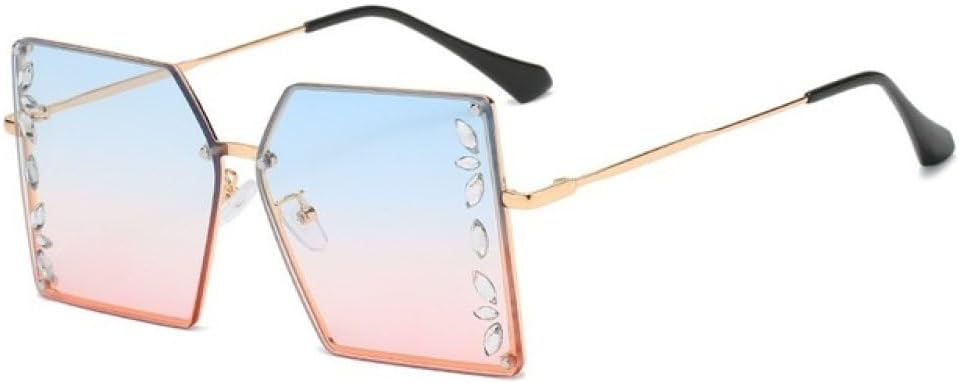 

Солнцезащитные очки без оправы с бриллиантами, без оправы, квадратной формы, большие солнцезащитные очки с кристаллами, защита от УФ-излучения UV400 для женщин MTZJH, Blue Pink