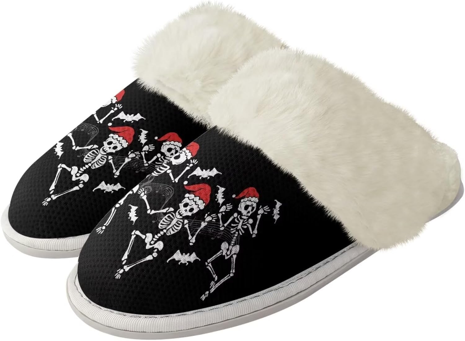 

Тапочки Srengjodk Slip-On для дома, тапочки для женщин и мужчин, фланелевые хлопковые тапочки с меховой отделкой, унисекс, размеры 36-47, Xmas Skeleton Print