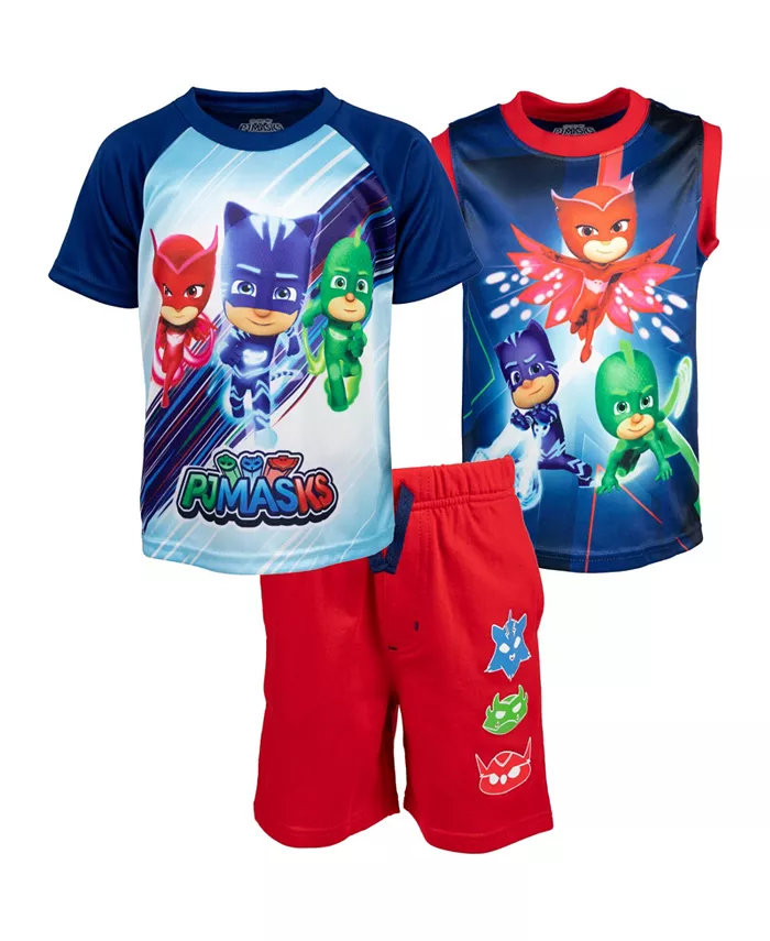 

Мужской комплект из 3 предметов: футболка, майка и шорты из велюра PJ Masks, мультиколор