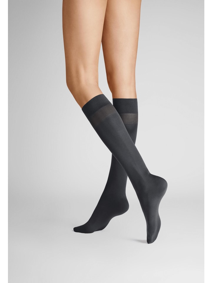 

Hudson Простые чулки до колена, размер 40, комплект из 2 штук, с эластичным поясом, антрацитового цвета