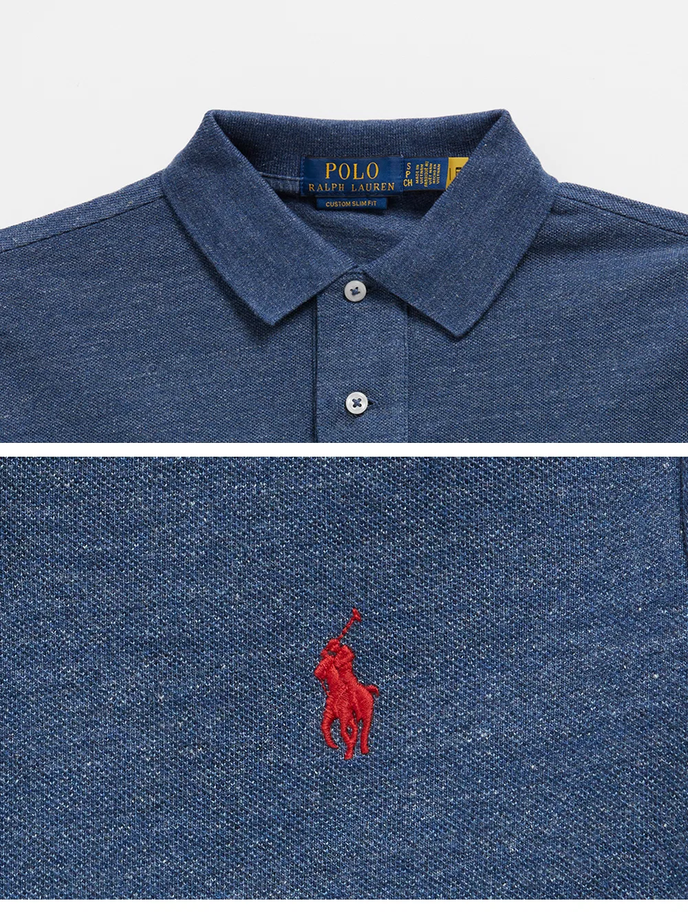 Мужская приталенная рубашка поло из сетчатой ткани синяя от Polo Ralph Lauren — фото 4