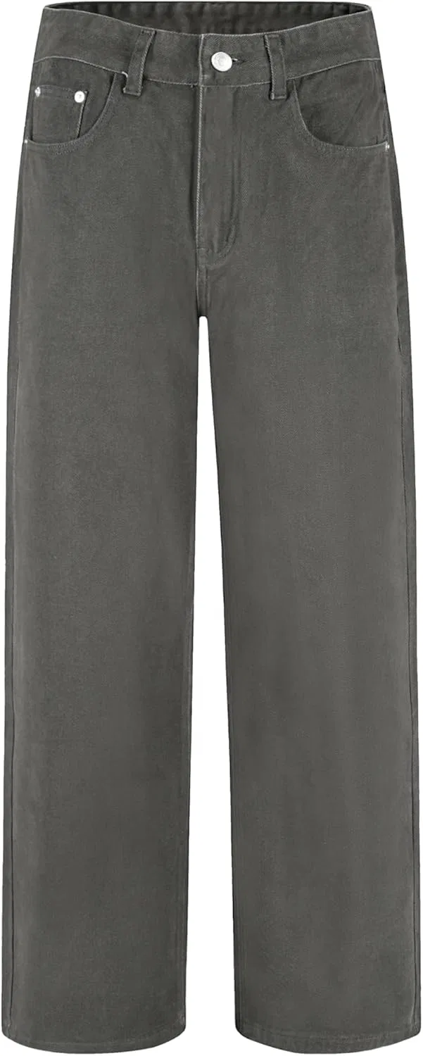 Джинсы свободные, Men’s Wide Leg Straight Jeans, серый