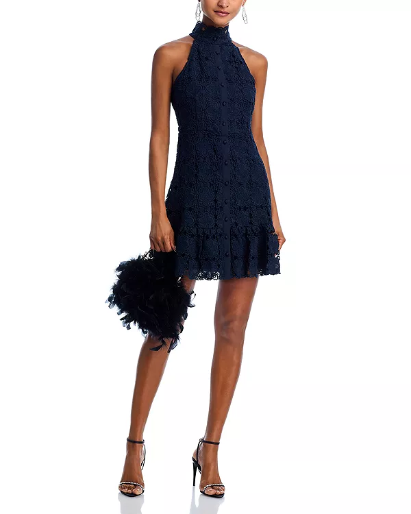 

Кружевное мини-платье-рубашка - эксклюзив Aqua, синий