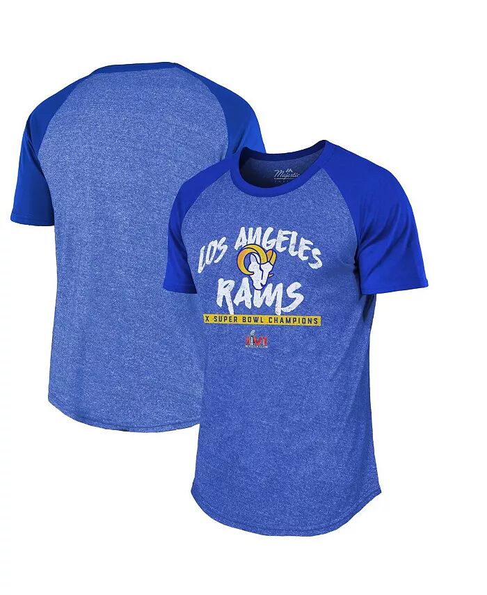 

Футболка мужская Threads Royal Los Angeles Rams 2-кратные чемпионы Суперкубка Tri-Blend Raglan Majestic