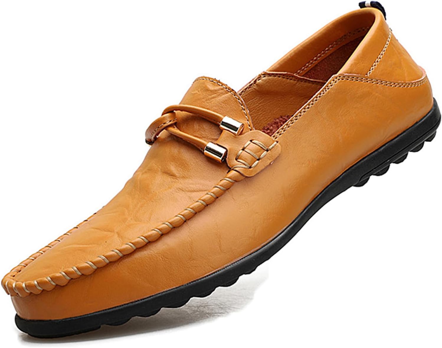 

Мужские лоферы на шнуровке, повседневные кожаные туфли и ходьбы, легкие плоские лодочные туфли, удобные с круглыми носками, нарядные для мужчин Generic, желтый