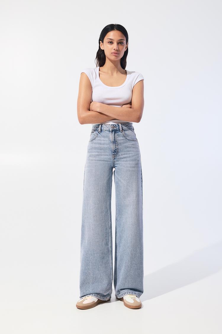 

Джинсы с высокой талией и широкими штанинами Pull And Bear, голубой