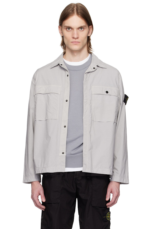 

Растягивающаяся хлопковая парашютная ткань овершерт Stone Island, серый