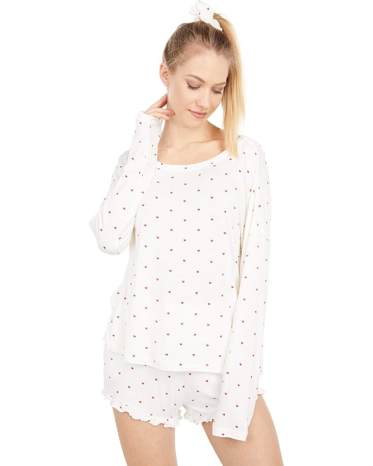 

Пижамный комплект Plush Ultra Soft Jersey Pajama + Scrunchie Set, белый/красный