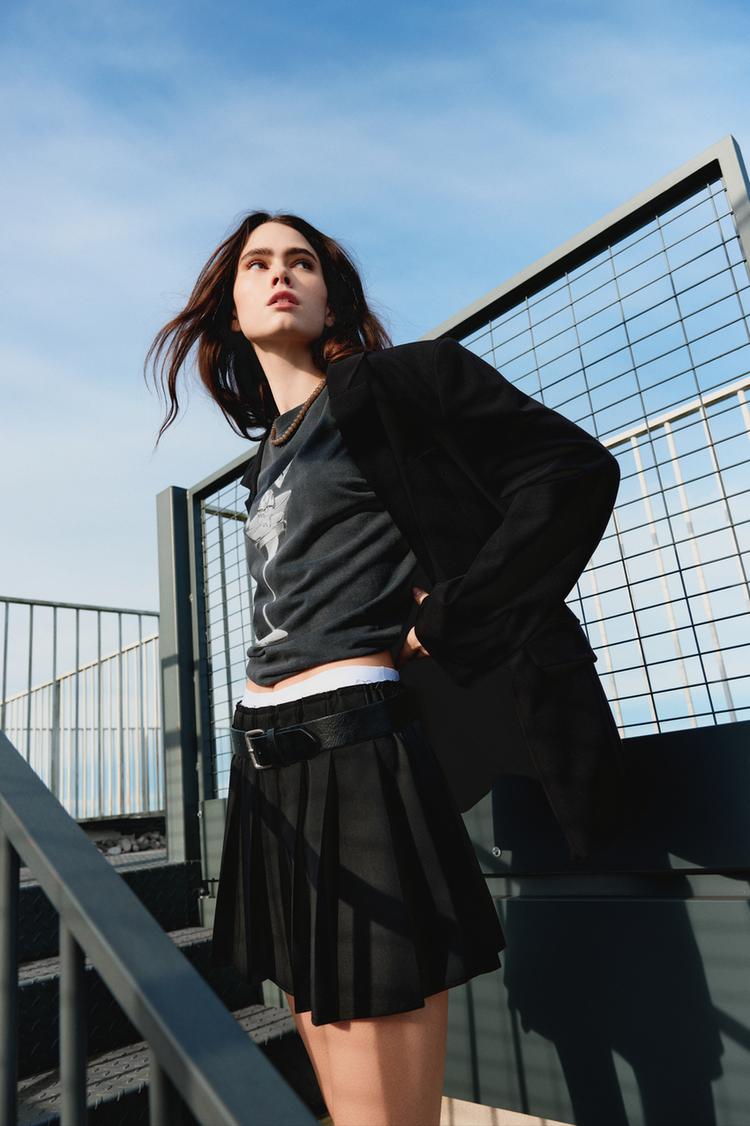 

Мини-Юбка со складками и поясом-завязкой Pull And Bear, черный