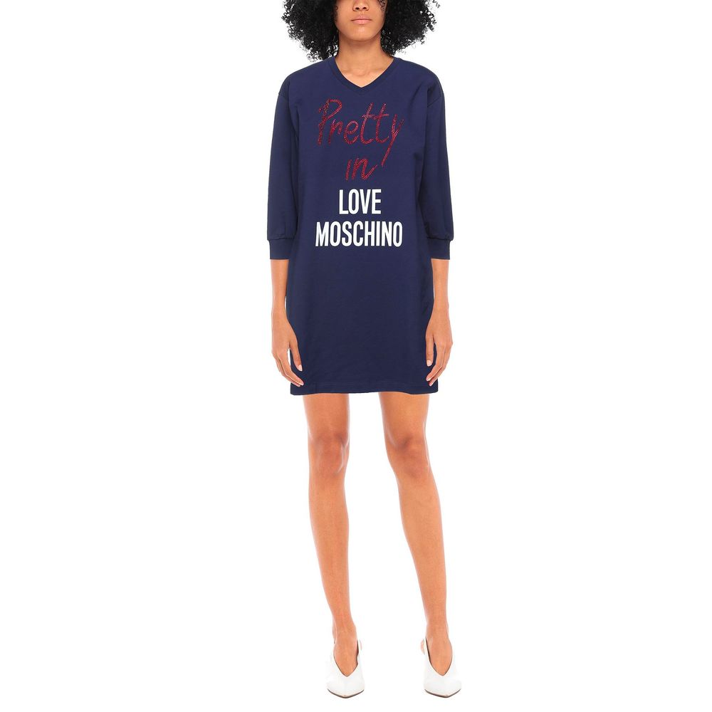 

Синее хлопковое женское платье LOVE MOSCHINO