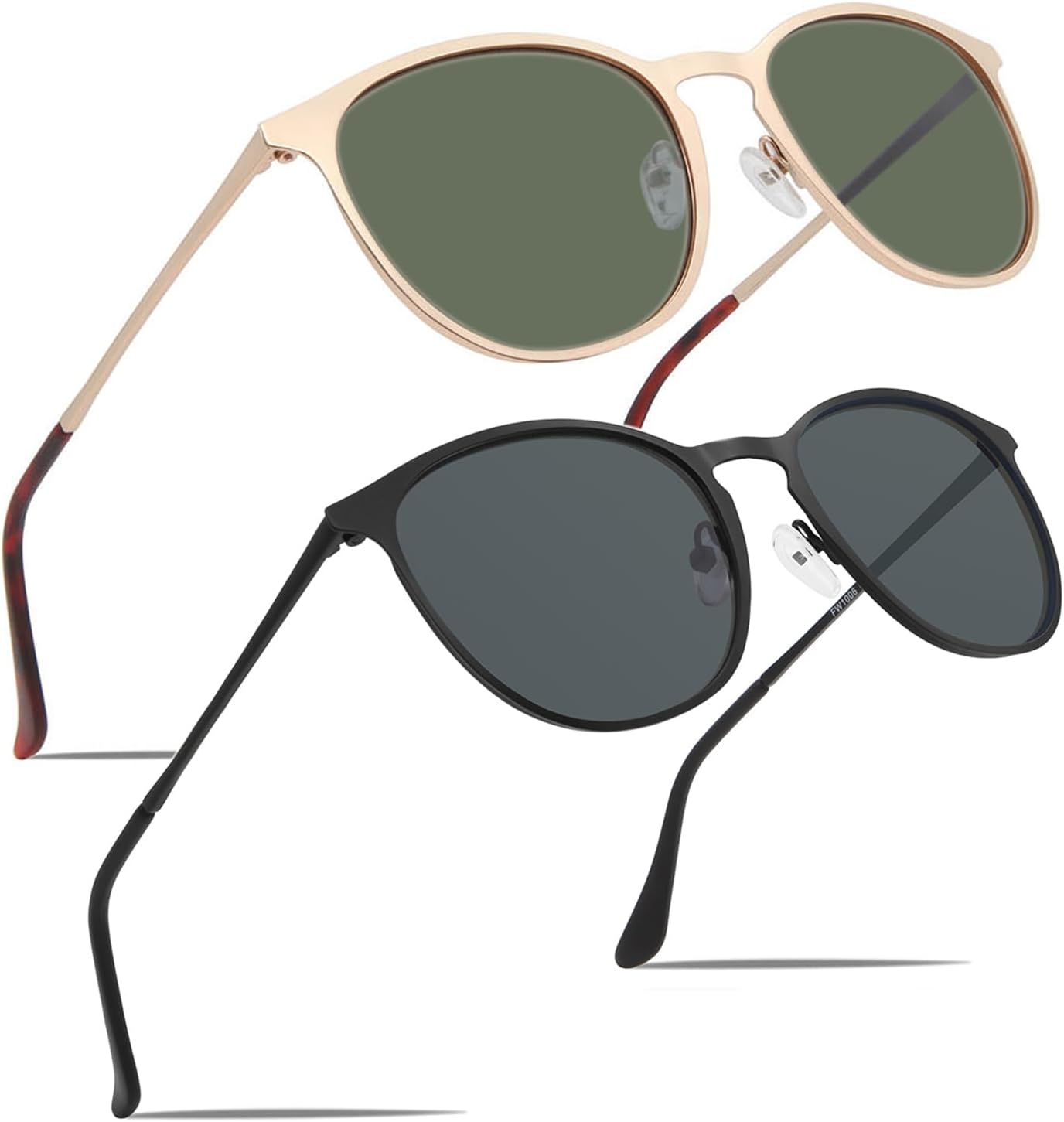 

Классические круглые солнцезащитные очки в стиле ретро с защитой от УФ-излучения UV400, металлическая оправа, для мужчин и женщин, модель FW1006, 2 пары (D1 + C7) FaceWear, 2 Pairs(d1 Gold/Green + C7 Black/Gray )