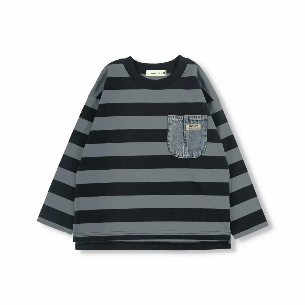 Футболка с длинным рукавом [с карманом из джинсовой ткани] Branshes, Charcoal Gray — фото 2