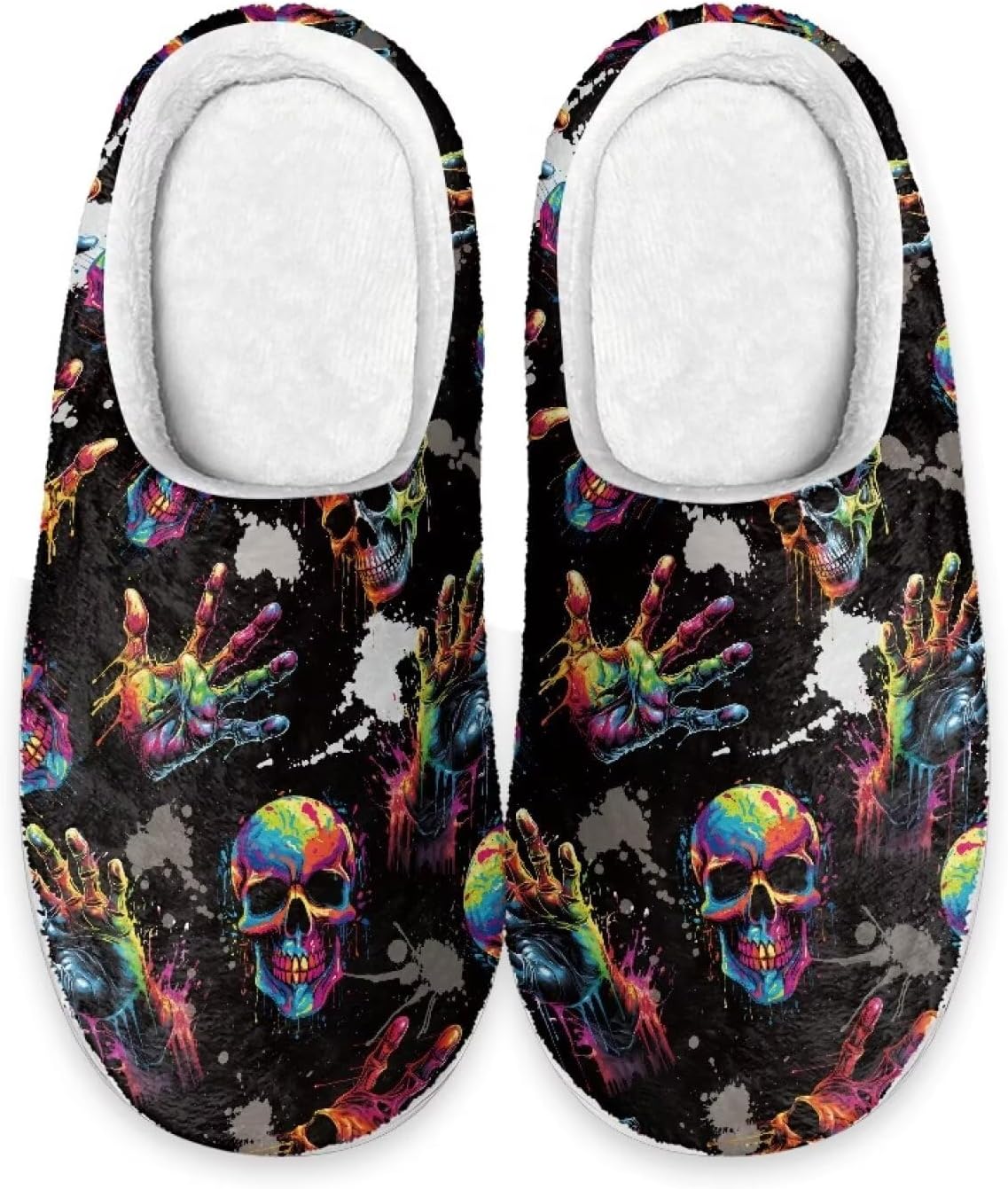 

Зимние мужские мягкие плюшевые тапочки Qoiuvncy с черепом, противоскользящие, комфортные, теплые, пушистые, домашние тапочки на плоской подошве, размеры США 2-12, Painted Skull Hand