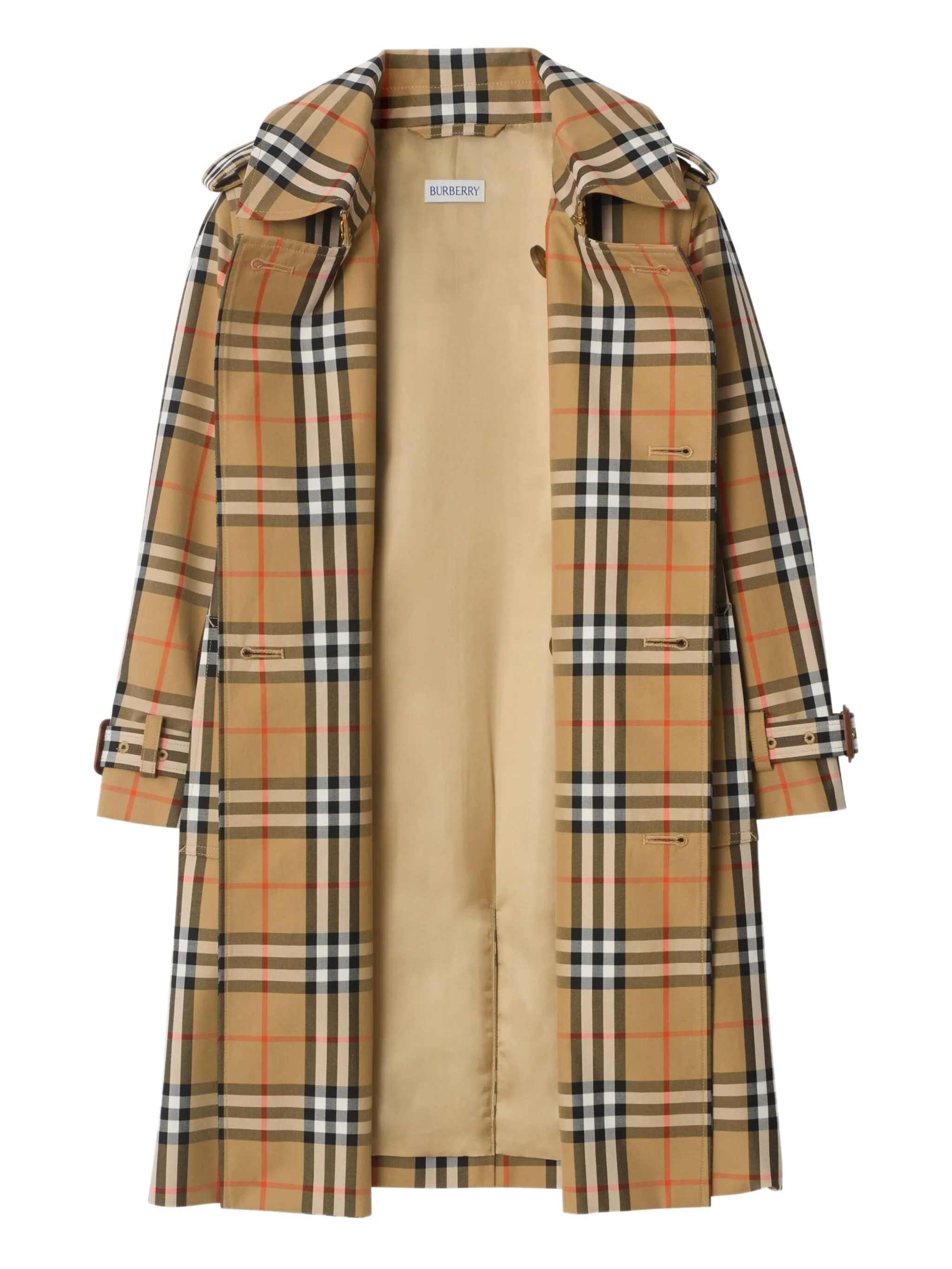 Двубортный тренч в клетку Burberry Kids, нейтральный — фото 3
