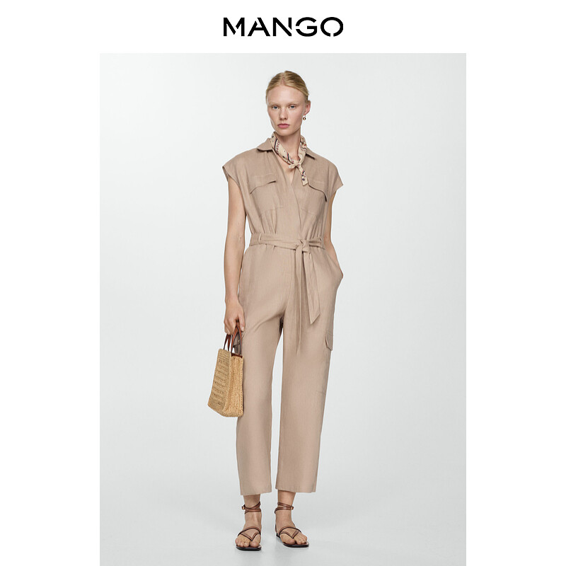 

Женский комбинезон Mango с поясом, черный