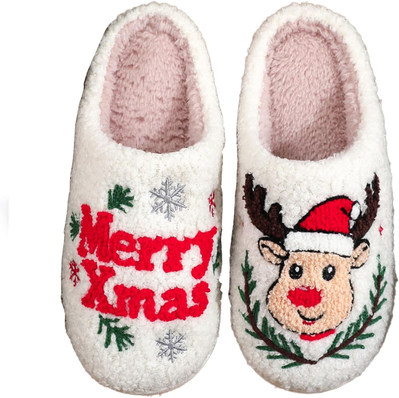 

Рождественские хлопковые тапочки зимние плюшевые с мультяшным оленем, печеньем и Санта-Клаусом для дома, хлопковые домашние туфли Oukisam, Christmas Reindeer