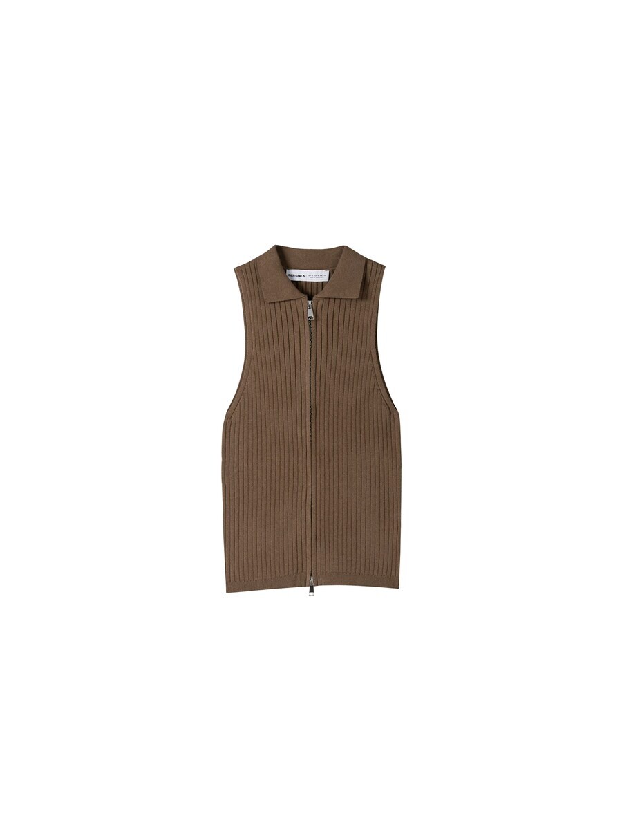 

Кардиган Bershka Knitted Vest, темно-коричневый