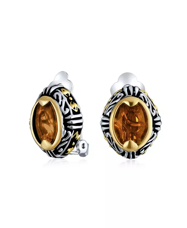 

Модные серьги-клипсы с овальными кристаллами в балийском стиле, не прокалываемые уши, разные цвета Bling Jewelry, orange