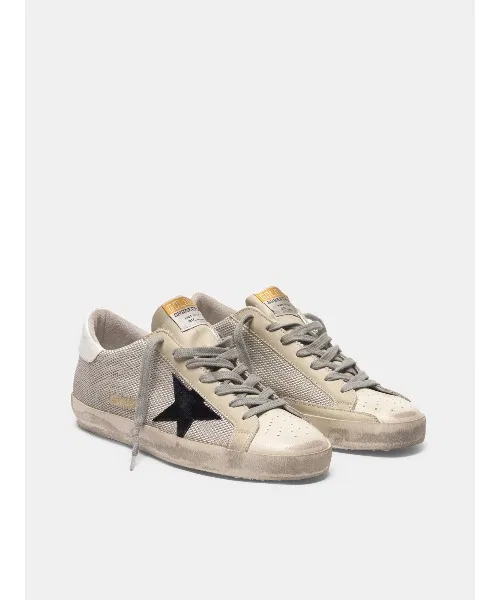 Мужские кроссовки Super-Star из кожи и сетки GOLDEN GOOSE с чёрной звездой цвета слоновой кости — фото 3