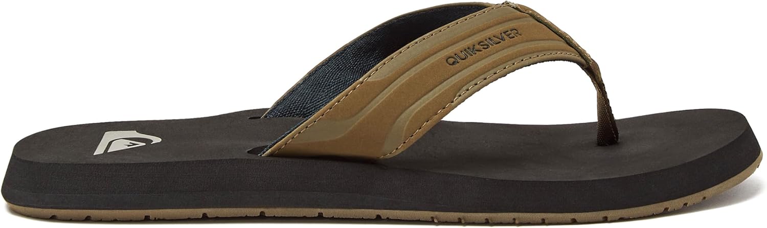 Мужские шлепанцы Quiksilver Monkey Wrench, спортивные с поддержкой свода стопы, размеры 6-15, мужские шлепки-сланцы, Tan/Solid — фото 2