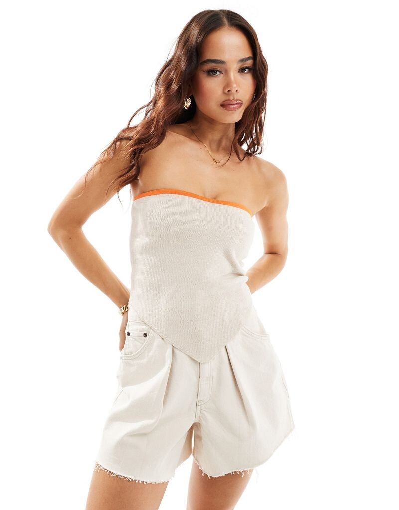 

ASOS DESIGN - Трикотажный топ-бандо каменного цвета с оранжевой окантовкой