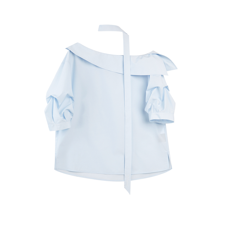 

ELLE Рубашка женская синяя с лодочкой тонкая