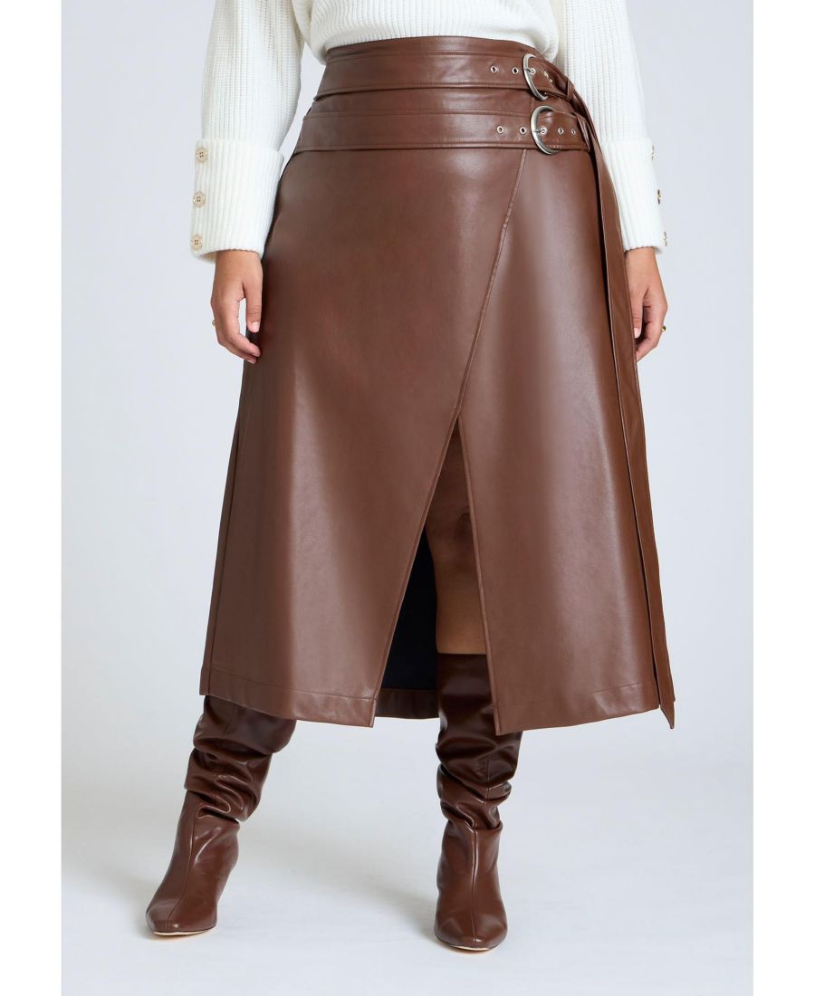 

Женская юбка из искусственной кожи с двойным поясом ELOQUII, Rocky road