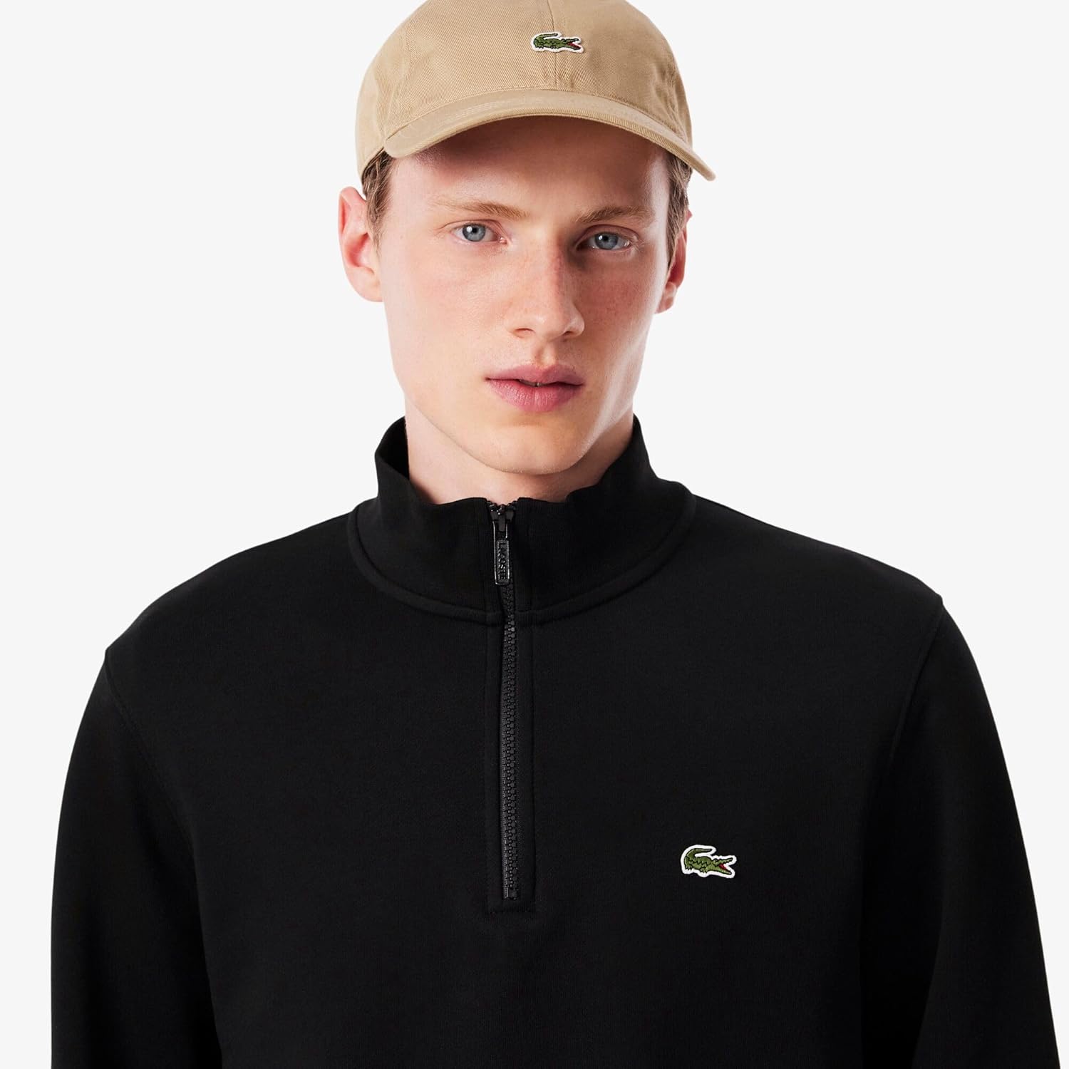 Толстовка Lacoste Мужская с высоким воротником и молнией до середины груди, черный — фото 2