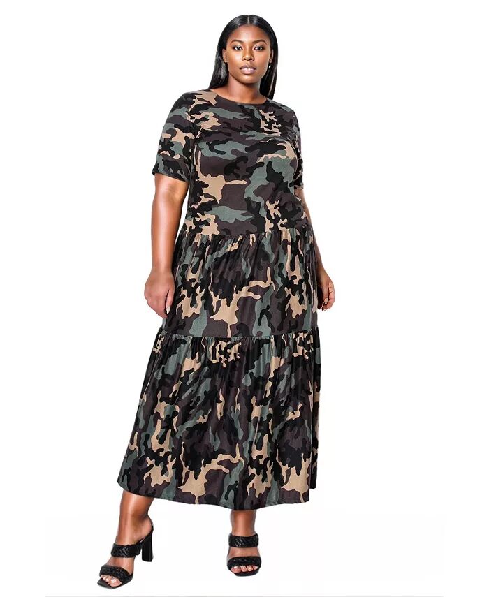 

Платье макси Remi Camo Plus Size с ярусами L I V D, коричневый/бежевый