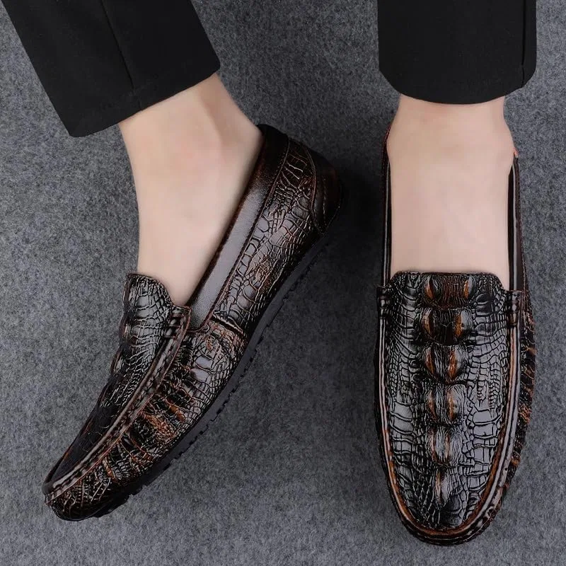 Мужские лоферы с квадратным носком, крокодиловая текстура, Moccasins Shoes, коричневый PUGHGAETZF — фото 2