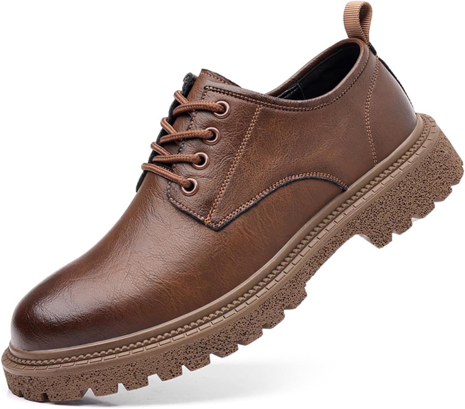 

Мужские винтажные кожаные оксфорды с шнуровкой на платформе, с круглым носком, низкие, противоскользящие, мягкие, деловые, формальные туфли Yuizko, коричневый