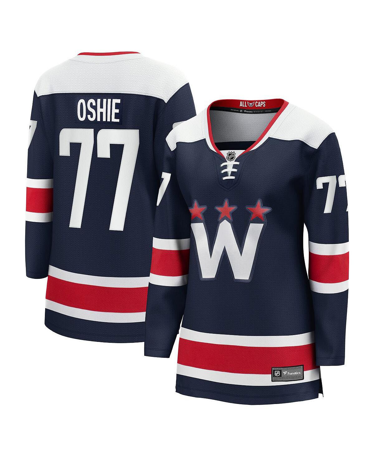 

Женская фирменная майка TJ Oshie Navy Washington Capitals 2020/21 альтернативного игрока отколовшегося премьер-министра Fanatics, темно-синий