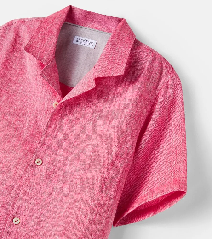 Льняная рубашка Brunello Cucinelli Kids, красный — фото 3