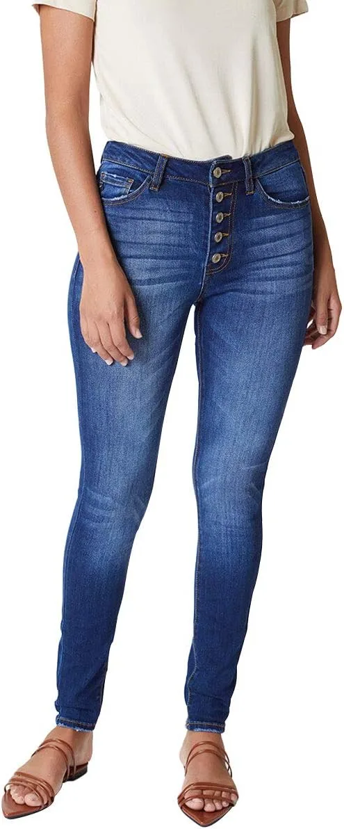 

Kan Can Women's High Rise Curvy Button Fly Super Skinny Jeans - KC7114