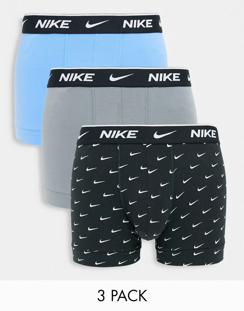 Комплект из 3 трусов-боксеров из эластичного хлопка Nike синего, серого и черного цвета